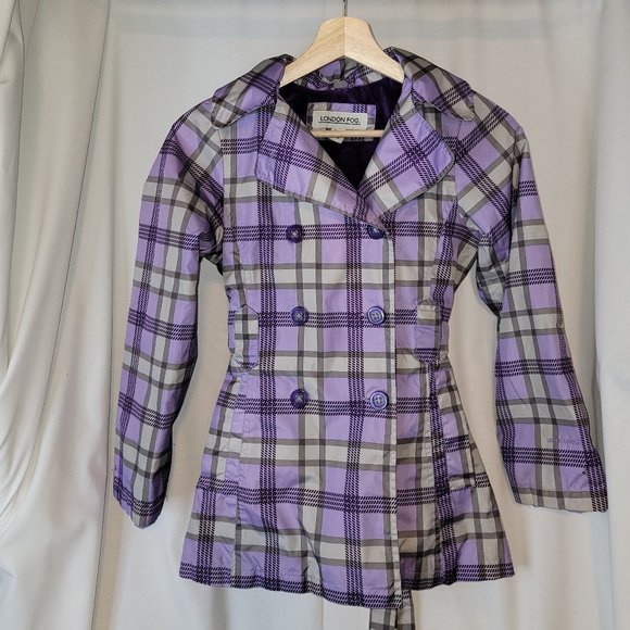 London Fog Other - London Fog Purple and gray plaid rain jacket - Fleece inside - Girl's size 10